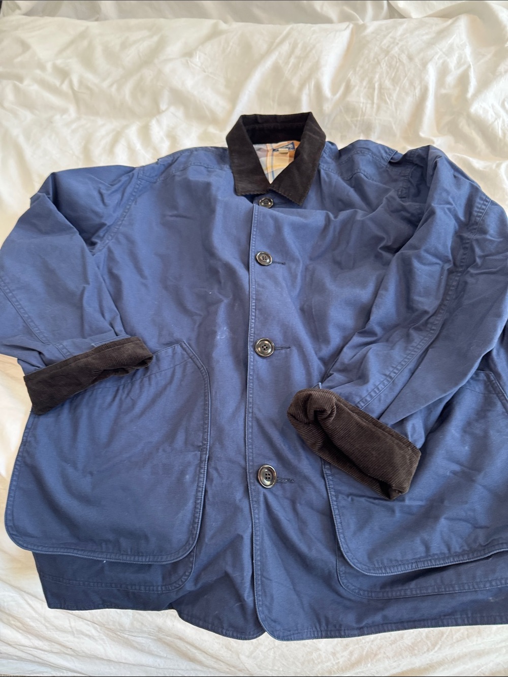 J Crew Men's Navy Blue Cotton Jacket with Contrast Collar